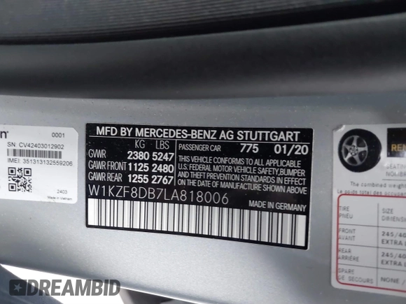 2020 Mercedes-Benz E 350 z VIN W1KZF8DB7LA818006, wystawiony jako IAAI lot #41521192 z przebiegiem 54 558 mil mil oraz . Historia ofert i sprzedaży dostępna na DreamBid. Obrazek 9.