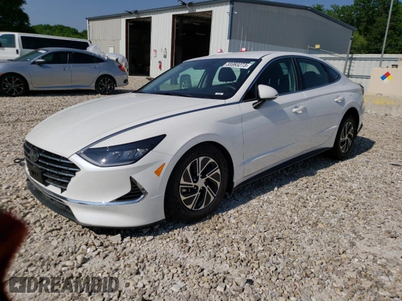 2021 Hyundai Sonata Hybrid Blue with VIN KMHL24JJ3MA022110, listed as a Copart auction lot 55993273 with 21,887 mi miles. Bid and sale history available at carsss.com. Image 1.