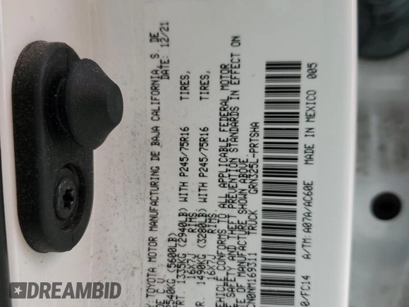 2022 Toyota Tacoma SR5 with VIN 3TMAZ5CN0NM169311, listed as a Copart auction lot 45655195 with 66,113 mi miles and Salvage title. Bid and sale history available at DreamBid. Image 12.