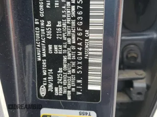 2015 Kia Optima LX with VIN 5XXGM4A76FG367532, listed as a Copart auction lot 58993035 with 100,928 mi miles and Salvage title. Bid and sale history available at DreamBid. Image 13.