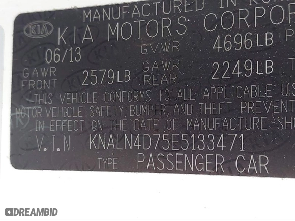 2014 Kia Cadenza Premium with VIN KNALN4D75E5133471, listed as a IAAI auction lot 40763295 with 103,513 mi miles. Bid and sale history available at carsss.com. Image 9.