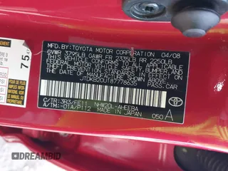 2008 Toyota Prius with VIN JTDKB20U187778635, listed as a IAAI auction lot 42002076 with 108,922 mi miles. Bid and sale history available at carsss.com. Image 9.