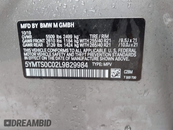 2020 BMW X3 M z VIN 5YMTS0C02L9B29984, wystawiony jako IAAI lot #41655102 z przebiegiem 38 878 mil mil oraz . Historia ofert i sprzedaży dostępna na DreamBid. Obrazek 9.