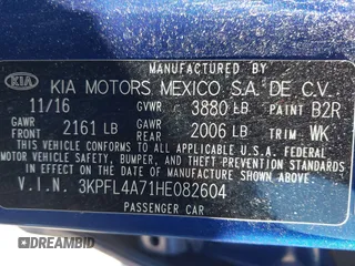 2017 Kia Forte S with VIN 3KPFL4A71HE082604, listed as a IAAI auction lot 41657227 with 78,927 mi miles and . Bid and sale history available at DreamBid. Image 9.