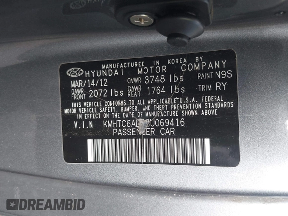 2012 Hyundai Veloster w/Gray Int z VIN KMHTC6AD9CU069416, wystawiony jako IAAI lot #42314080 z przebiegiem Nie podano mil oraz . Historia ofert i sprzedaży dostępna na DreamBid. Obrazek 9.