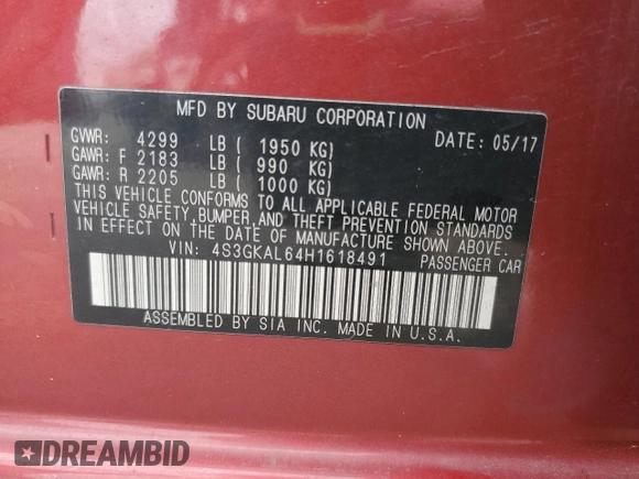 2017 Subaru Impreza Special Sports с VIN 4S3GKAL64H1618491, выставлен на аукционе Copart как лот 54109455 с пробегом 120 999 миль миль и Списание • Salvage title. История ставок и продаж доступна на DreamBid. Изображение 12.