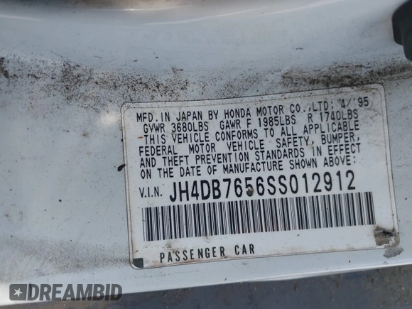 1995 Acura Integra LS с VIN JH4DB7656SS012912, выставлен на аукционе IAAI как лот 42464642 с пробегом 205 560 миль миль и . История ставок и продаж доступна на DreamBid. Изображение 9.