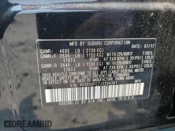 2018 Subaru Outback Premium with VIN 4S4BSAFC7J3204381, listed as a Copart auction lot 59264455 with 67,472 mi miles and Salvage title. Bid and sale history available at DreamBid. Image 14.