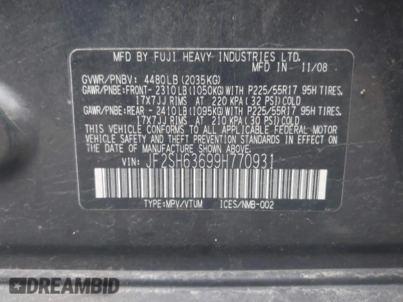 2009 Subaru Forester X с VIN JF2SH63699H770931, выставлен на аукционе IAAI как лот 42250766 с пробегом 112 955 миль миль и . История ставок и продаж доступна на DreamBid. Изображение 9.