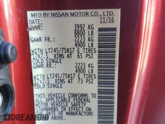 2017 Nissan Titan with VIN 1N6BA1R98HN519726, listed as a Copart auction lot 41505795 with 152,574 mi miles and Clean title. Bid and sale history available at DreamBid. Image 12.