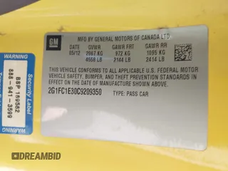 2012 Chevrolet Camaro 2LT with VIN 2G1FC1E30C9209350, listed as a IAAI auction lot 42031034 with 118,368 mi miles and . Bid and sale history available at DreamBid. Image 9.