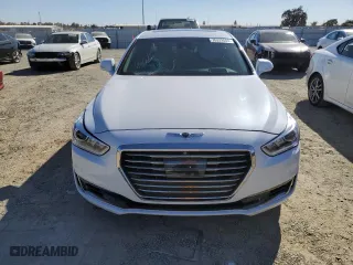2018 Genesis G90 5.0L Ultimate with VIN KMHG54JH3JU039019, listed as a Copart auction lot 76333504 with 56,296 mi miles and Salvage Title. Bid and sale history available at carsss.com. Image 5.