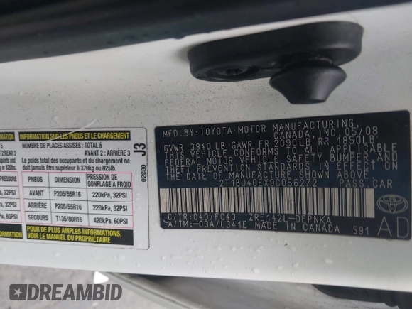2009 Toyota Corolla with VIN 2T1BU40EX9C056272, listed as a IAAI auction lot 41522937 with 174,237 mi miles. Bid and sale history available at carsss.com. Image 9.