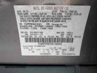 2013 Ford Taurus Limited with VIN 1FAHP2F87DG150505, listed as a IAAI auction lot 42029135 with 132,642 mi miles and . Bid and sale history available at DreamBid. Image 9.