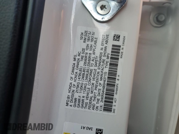 2025 Honda CR-V EX with VIN 2HKRS4H48SH437170, listed as a Copart auction lot 42951505 with 1,464 mi miles and Salvage Title. Bid and sale history available at DreamBid. Image 15.