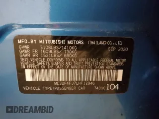 2020 Mitsubishi Mirage G4 SE with VIN ML32F4FJ7LHF12946, listed as a Copart auction lot 69583392 with 29,357 mi miles. Bid and sale history available at carsss.com. Image 14.
