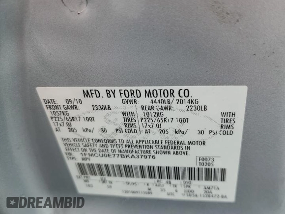 2011 Ford Escape Limited z VIN 1FMCU0E77BKA37976, wystawiony jako Copart lot #50186145 z przebiegiem Nie podano mil oraz Szkoda całkowita • Salvage title. Historia ofert i sprzedaży dostępna na DreamBid. Obrazek 13.
