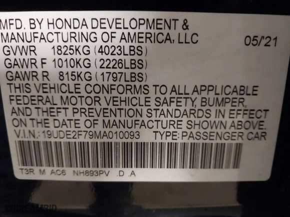 2021 Acura ILX w/Premium Package with VIN 19UDE2F79MA010093, listed as a IAAI auction lot 41830393 with 23,468 mi miles. Bid and sale history available at carsss.com. Image 9.