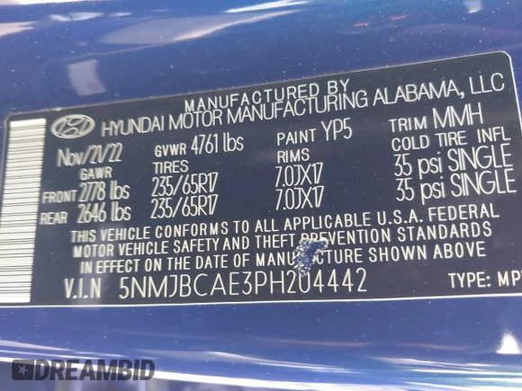 2023 Hyundai Tucson SEL z VIN 5NMJBCAE3PH204442, wystawiony jako IAAI lot #41831450 z przebiegiem 50 812 mil mil oraz . Historia ofert i sprzedaży dostępna na DreamBid. Obrazek 9.
