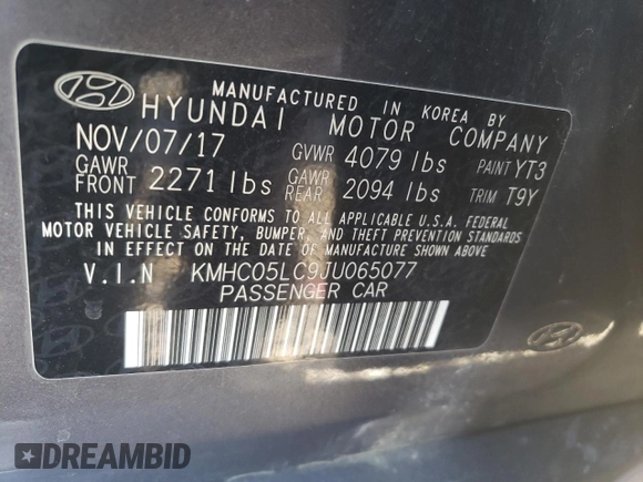 2018 Hyundai Ioniq Limited with VIN KMHC05LC9JU065077, listed as a Copart auction lot 48663555 with 179,075 mi miles and Salvage title. Bid and sale history available at DreamBid. Image 14.