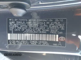 2010 Toyota Prius II with VIN JTDKN3DU8A0180886, listed as a IAAI auction lot 41869933 with 149,289 mi miles and . Bid and sale history available at carsss.com. Image 9.