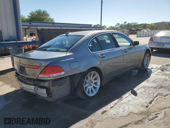 2004 BMW 7 Series 745i with VIN WBAGL63434DP72026, listed as a Copart auction lot 50003505 with 135,202 mi miles and Salvage Title. Bid and sale history available at DreamBid. Image 3.
