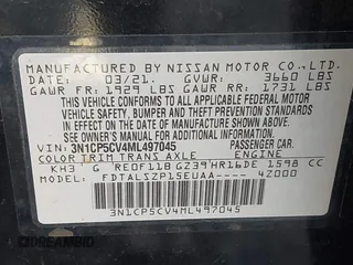2021 Nissan Kicks SV with VIN 3N1CP5CV4ML497045, listed as a IAAI auction lot 41785445 with 75,768 mi miles. Bid and sale history available at carsss.com. Image 9.