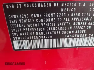 2012 Volkswagen Jetta Sedan TDI w/Premium & Nav with VIN 3VWLL7AJ3CM384729, listed as a IAAI auction lot 41899395 with 130,220 mi miles. Bid and sale history available at carsss.com. Image 9.
