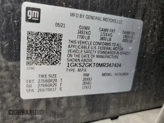 2021 GMC Yukon XL SLT with VIN 1GKS2GKT0MR347434, listed as a Copart auction lot 64186144 with 49,390 mi miles and Salvage Title. Bid and sale history available at carsss.com. Image 13.