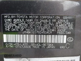 2011 Lexus ES 330 with VIN JTHBK1EG7B2450409, listed as a IAAI auction lot 42481391 with Not provided miles and . Bid and sale history available at DreamBid. Image 9.