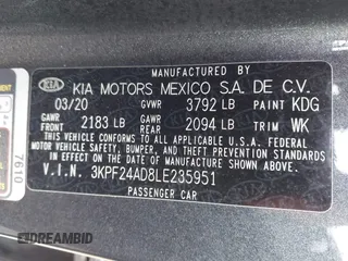 2020 Kia Forte LXS with VIN 3KPF24AD8LE235951, listed as a IAAI auction lot 41841194 with 48,894 mi miles. Bid and sale history available at carsss.com. Image 9.