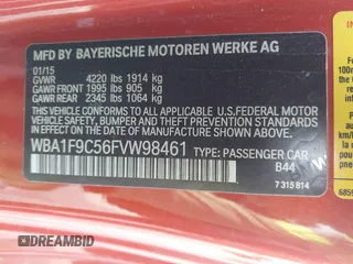 2015 BMW 2 Series 228i with VIN WBA1F9C56FVW98461, listed as a IAAI auction lot 41663193 with 94,584 mi miles. Bid and sale history available at carsss.com. Image 9.