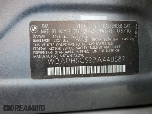 2011 BMW 3 Series 328i with VIN WBAPH5C52BA440582, listed as a Copart auction lot 50029845 with 138,785 mi miles and Salvage Title. Bid and sale history available at carsss.com. Image 12.