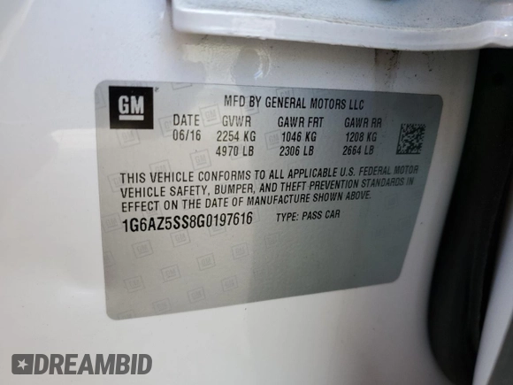 2016 Cadillac CTS with VIN 1G6AZ5SS8G0197616, listed as a Copart auction lot 80515554 with 61,355 mi miles and Salvage Title. Bid and sale history available at DreamBid. Image 12.