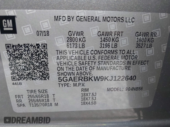 2019 Buick Enclave Essence with VIN 5GAERBKW9KJ122640, listed as a IAAI auction lot 42074725 with 101,870 mi miles and . Bid and sale history available at carsss.com. Image 9.