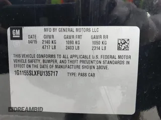 2015 Chevrolet Impala LTZ with VIN 1G1155SLXFU135717, listed as a IAAI auction lot 41242363 with 249,449 mi miles and . Bid and sale history available at DreamBid. Image 9.