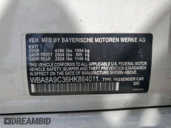 2017 BMW 3 Series 320i z VIN WBA8A9C36HK864011, wystawiony jako Copart lot #58962565 z przebiegiem 101 810 mil mil oraz Czysty tytuł • Clean title. Historia ofert i sprzedaży dostępna na DreamBid. Obrazek 12.