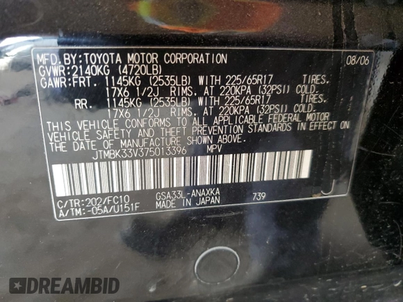 2007 Toyota RAV4 with VIN JTMBK33V375013396, listed as a Copart auction lot 50952885 with 186,013 mi miles and Clean Title. Bid and sale history available at carsss.com. Image 13.