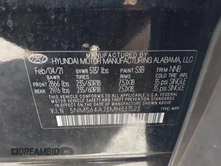 2021 Hyundai Santa Fe SEL z VIN 5NMS64AJ3MH331523, wystawiony jako IAAI lot #42201780 z przebiegiem 84 319 mil mil oraz . Historia ofert i sprzedaży dostępna na DreamBid. Obrazek 9.