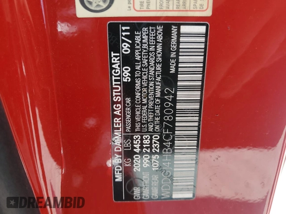 2012 Mercedes-Benz C 250 with VIN WDDGJ4HB4CF780942, listed as a Copart auction lot 59398325 with 155,955 mi miles and Salvage title. Bid and sale history available at DreamBid. Image 12.