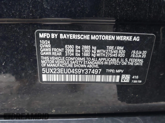2025 BMW X5 xDrive40i z VIN 5UX23EU04S9Y37497, wystawiony jako IAAI lot #42124797 z przebiegiem 6 256 mil mil oraz . Historia ofert i sprzedaży dostępna na DreamBid. Obrazek 9.