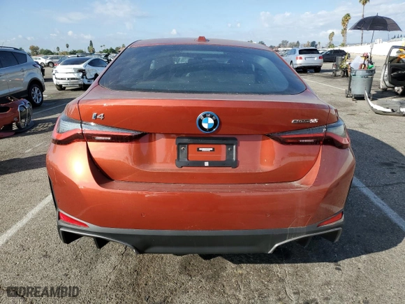 2023 BMW i4 eDrive35 with VIN WBY43AW04PFP72058, listed as a Copart auction lot 75542073 with 449 mi miles. Bid and sale history available at carsss.com. Image 6.