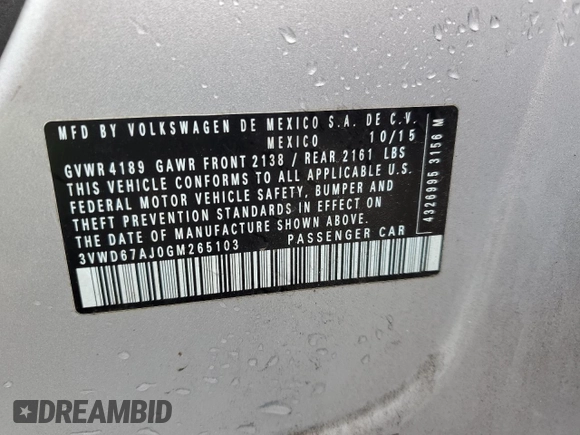 2016 Volkswagen Jetta Sedan 1.4T SE with VIN 3VWD67AJ0GM265103, listed as a Copart auction lot 45468285 with 115,820 mi miles and Salvage Title. Bid and sale history available at carsss.com. Image 13.