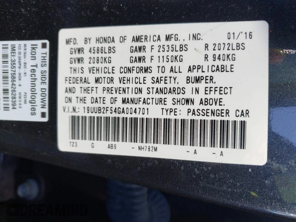 2016 Acura TLX Technology с VIN 19UUB2F54GA004701, выставлен на аукционе IAAI как лот 41629804 с пробегом Не указан миль и . История ставок и продаж доступна на DreamBid. Изображение 9.