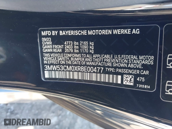 2024 BMW 2 Series M240i xDrive with VIN 3MW53CM0XR8E00477, listed as a IAAI auction lot 41899332 with 6,262 mi miles. Bid and sale history available at carsss.com. Image 9.