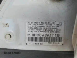 1998 Honda Accord LX с VIN 1HGCG5543WA111180, выставлен на аукционе Copart как лот 85815734 с пробегом 329 200 миль миль и Списание • Salvage title. История ставок и продаж доступна на DreamBid. Изображение 14.