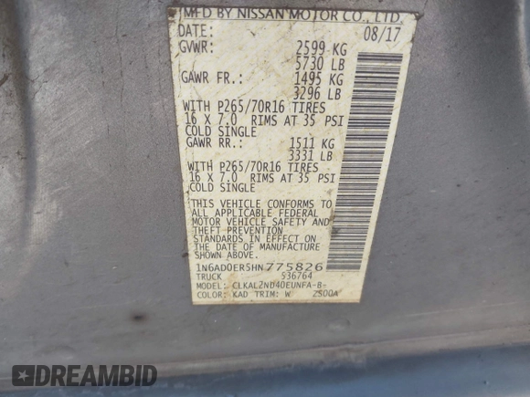 2017 Nissan Frontier SV с VIN 1N6AD0ER5HN775826, выставлен на аукционе IAAI как лот 41713699 с пробегом 218 386 миль миль и . История ставок и продаж доступна на DreamBid. Изображение 9.