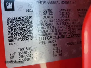 2019 GMC Canyon 2WD SLE with VIN 1GTG5CEN8K1232722, listed as a Copart auction lot 43404855 with 124,051 mi miles and Salvage Title. Bid and sale history available at carsss.com. Image 14.