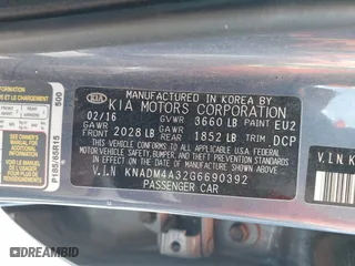 2016 Kia Rio LX with VIN KNADM4A32G6690392, listed as a IAAI auction lot 42075112 with 122,212 mi miles. Bid and sale history available at carsss.com. Image 9.