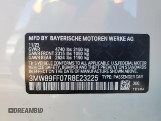 2024 BMW 3 Series 330i xDrive with VIN 3MW89FF07R8E23225, listed as a Copart auction lot 47425445 with 0 mi miles and Salvage Title. Bid and sale history available at carsss.com. Image 12.